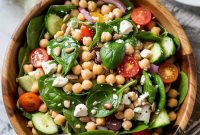 Chickpea and Spinach Salad with Lemon Garlic Dressing