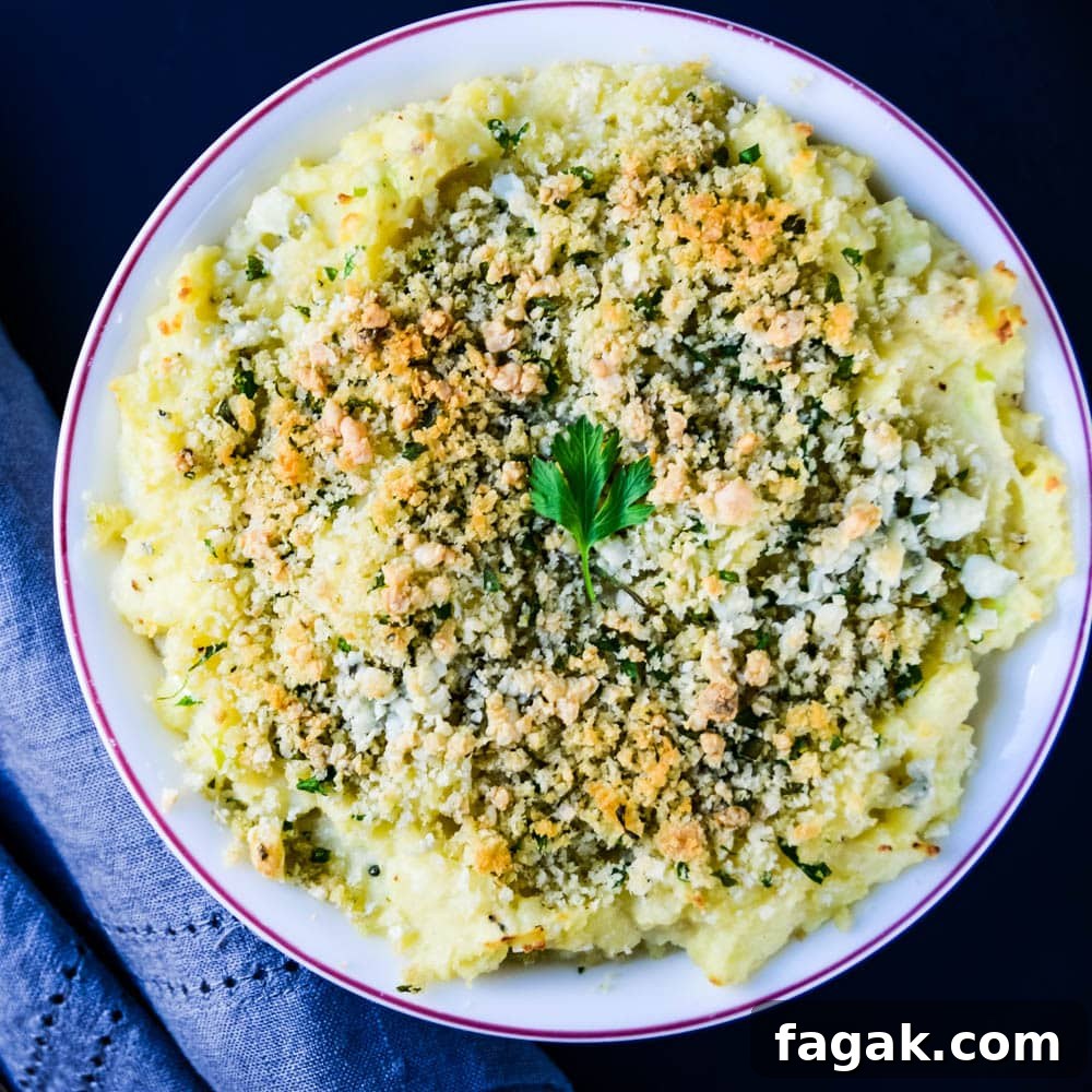 Easy Potato Bake with Blue cheese and crumb topping.