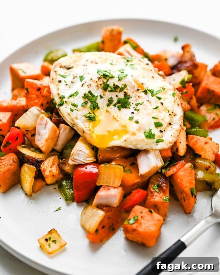 Turkey hash with a fried egg.