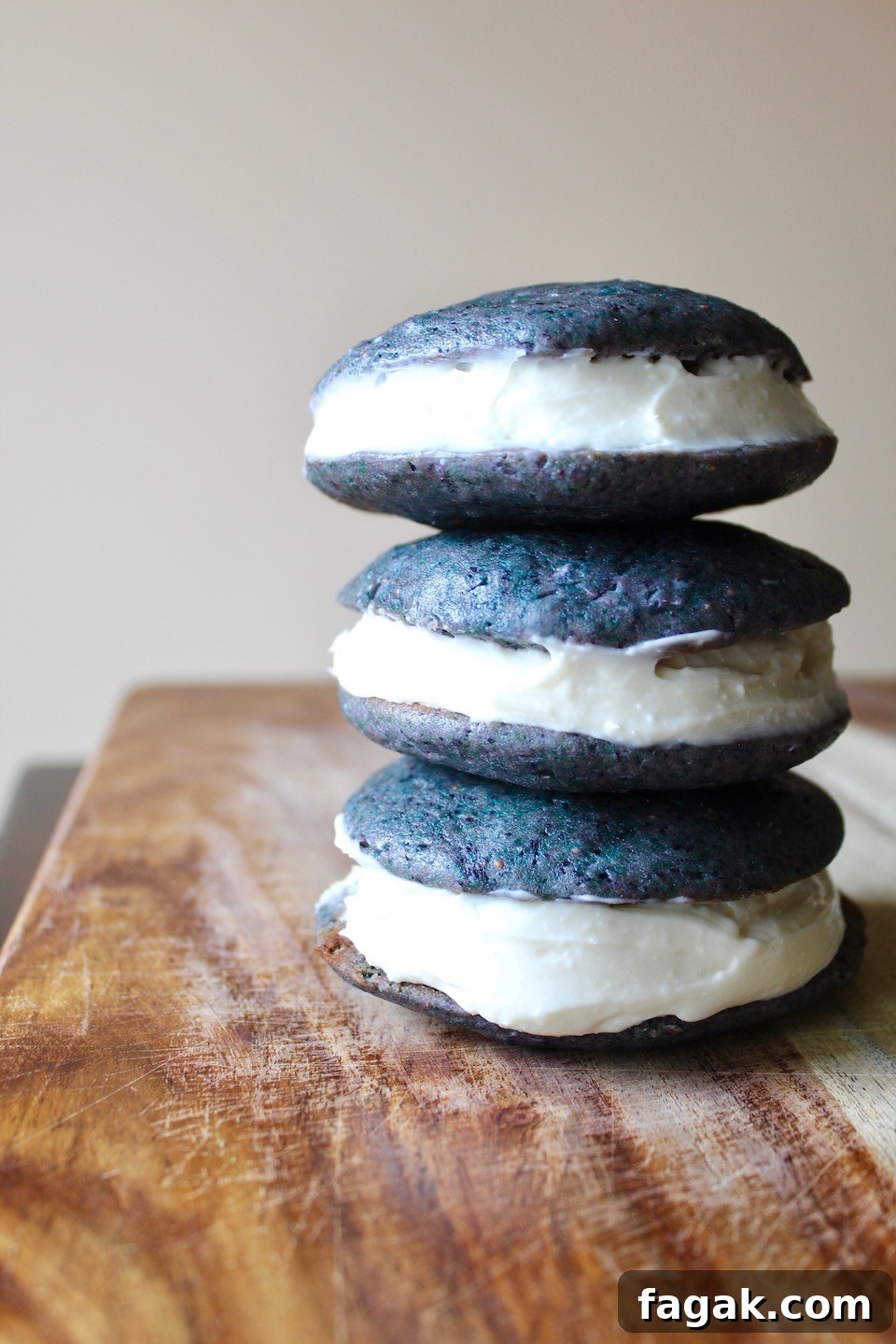 Wild blueberry whoopie pies stacked