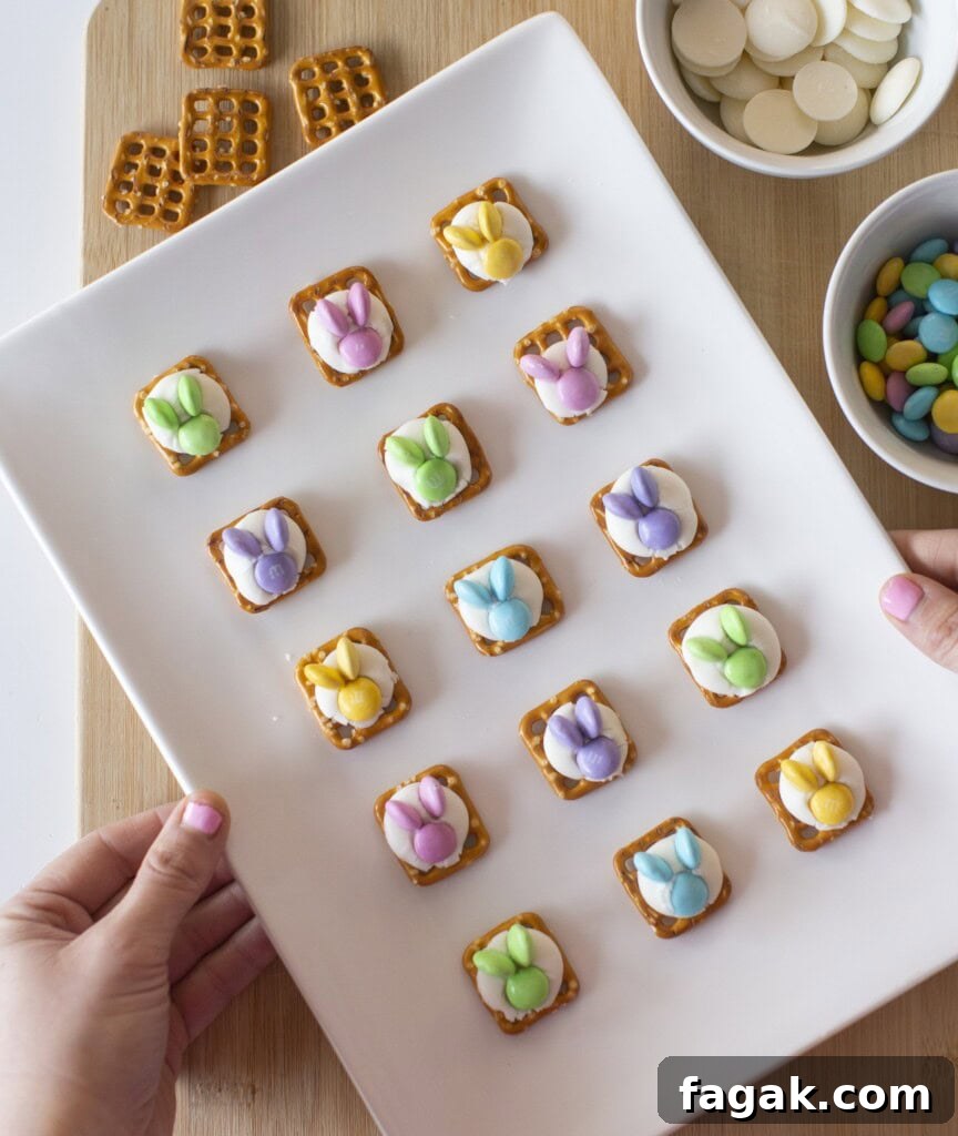 easter bunny pretzel bites on baking tray
