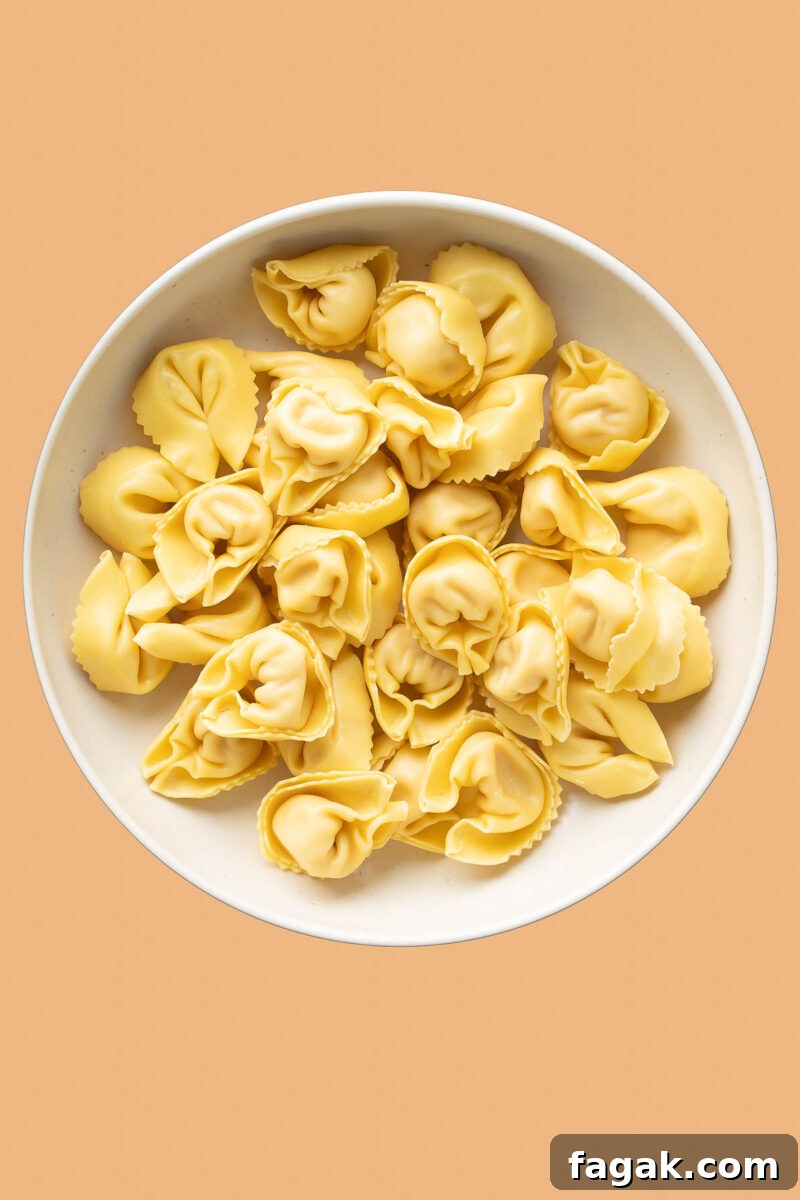 bowl of fresh cooked cheese tortellini