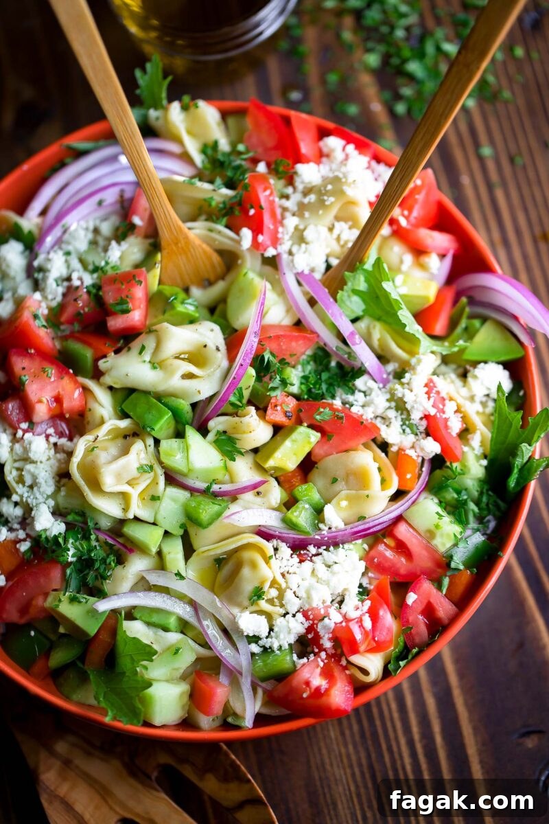 Greek Tortellini Pasta Salad with Feta and Avocado