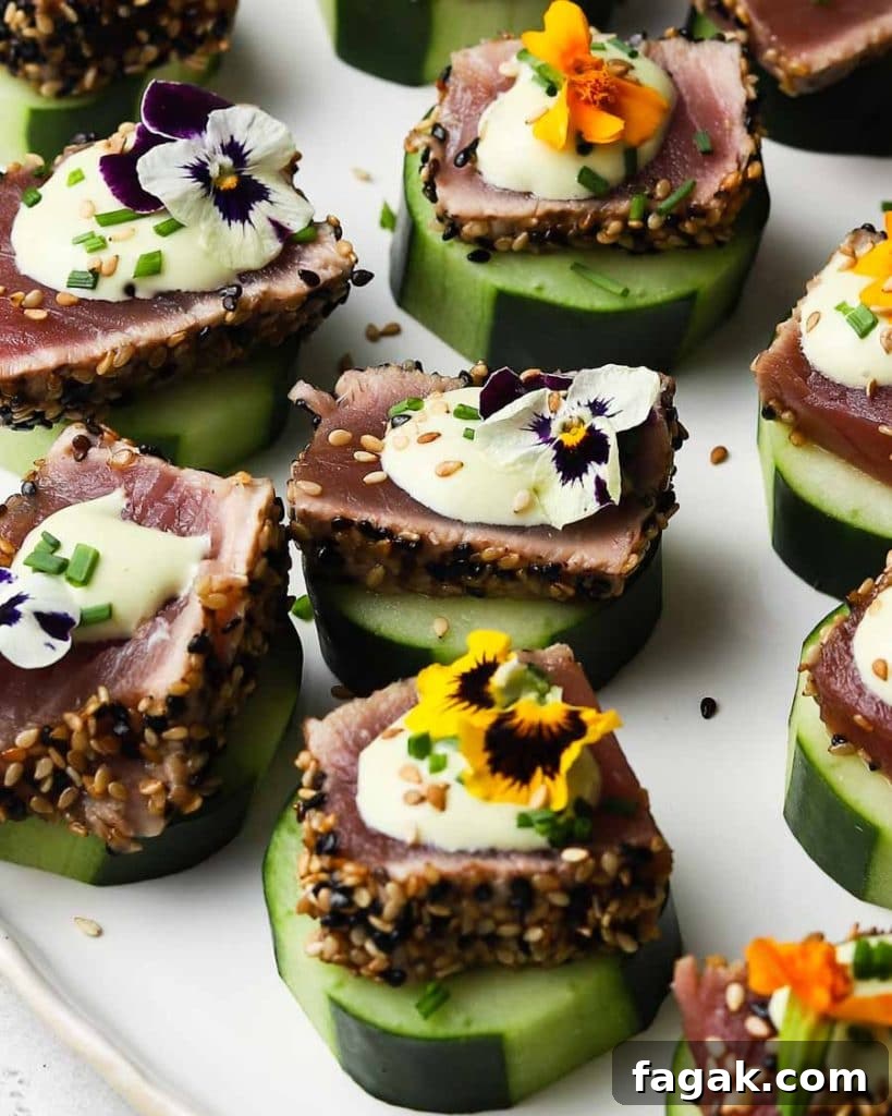 Seared Ahi Tuna Cucumber Bites with Wasabi Mayo