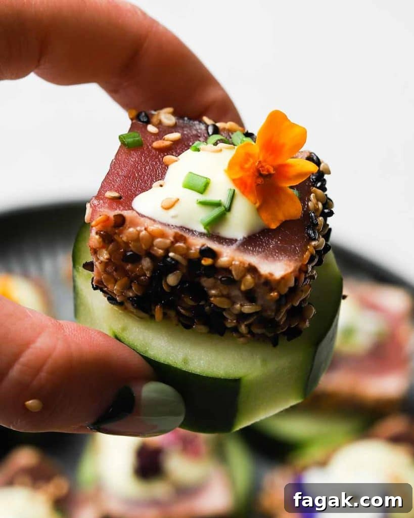 Seared Ahi Tuna Cucumber Bites with Wasabi Mayo