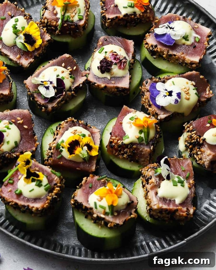 Seared Ahi Tuna Cucumber Bites with Wasabi Mayo
