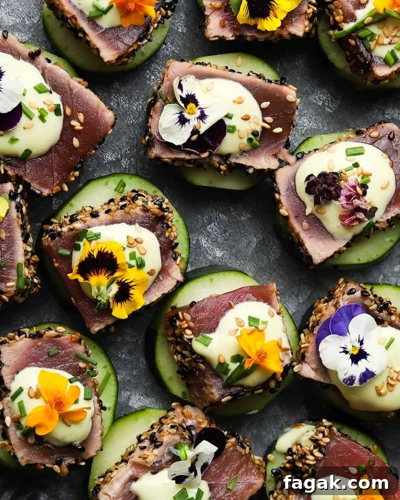 Seared Ahi Tuna Cucumber Bites with Wasabi Mayo