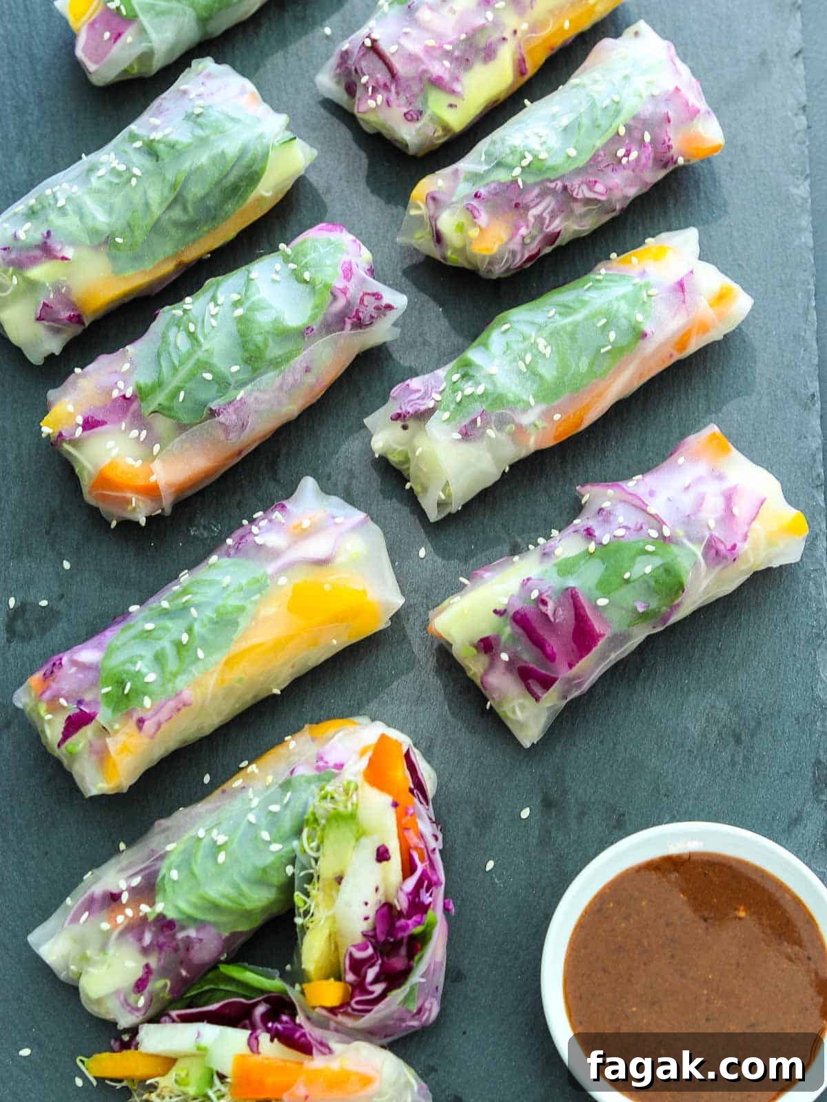 Crispy Vegetable Spring Rolls Recipe with Dipping Sauce 2 Overhead view of spring rolls with ginger dipping sauce