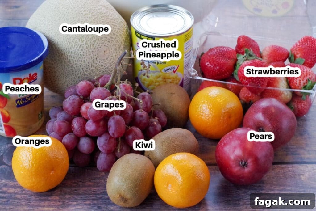 fruit (ingredients) in old fashioned fruit salad, labelled