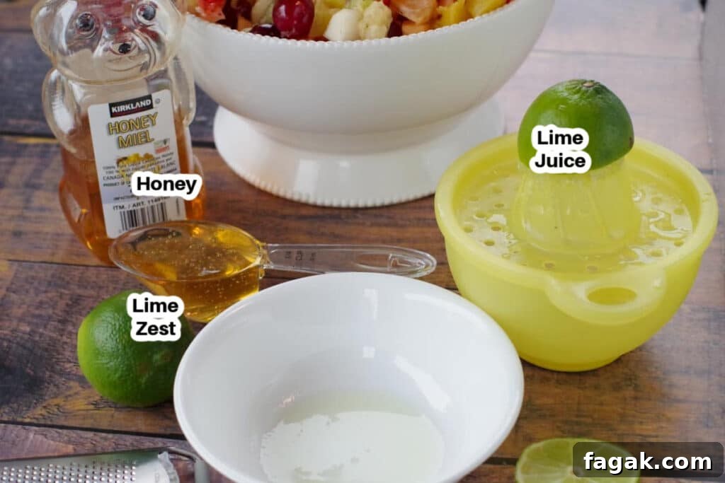 ingredients for old fashioned fruit salad dressing, labelled