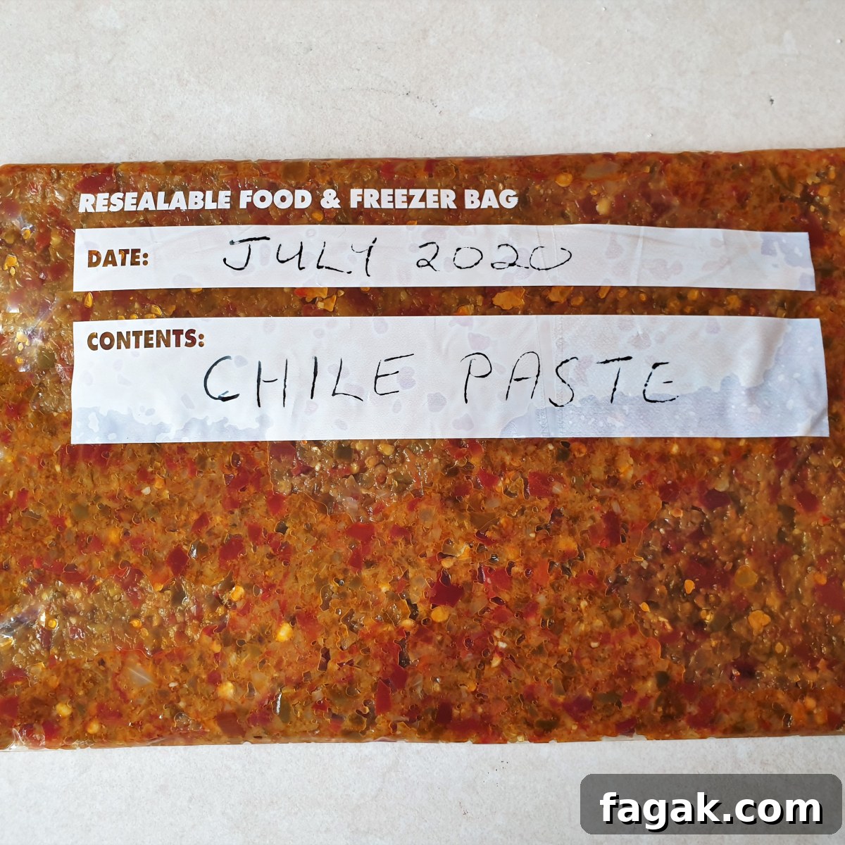 Jalapeño Chili Paste Recipe: Add Bold Spice to Your Meals 8 A packet of jalapeno chili paste ready for the freezer.