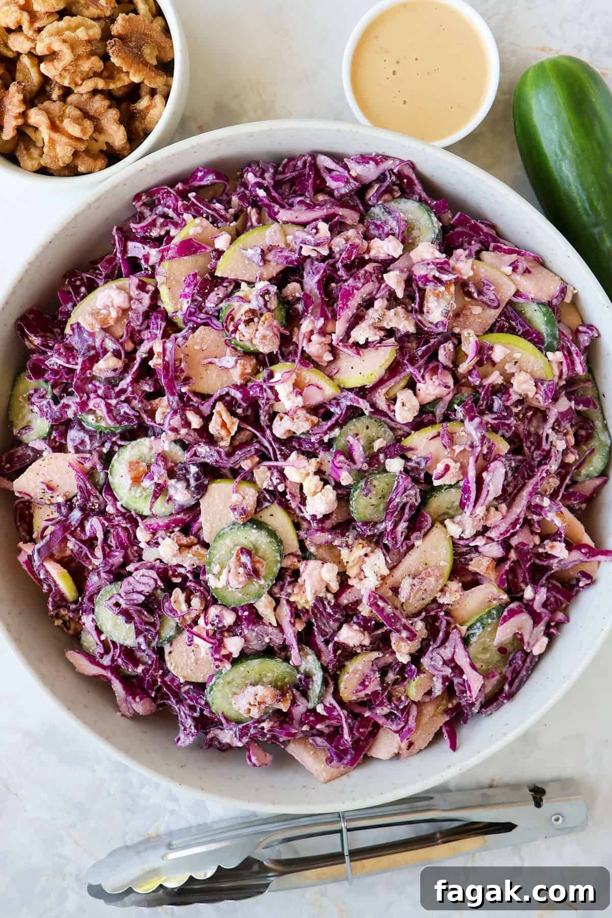 Red cabbage salad in a bowl.