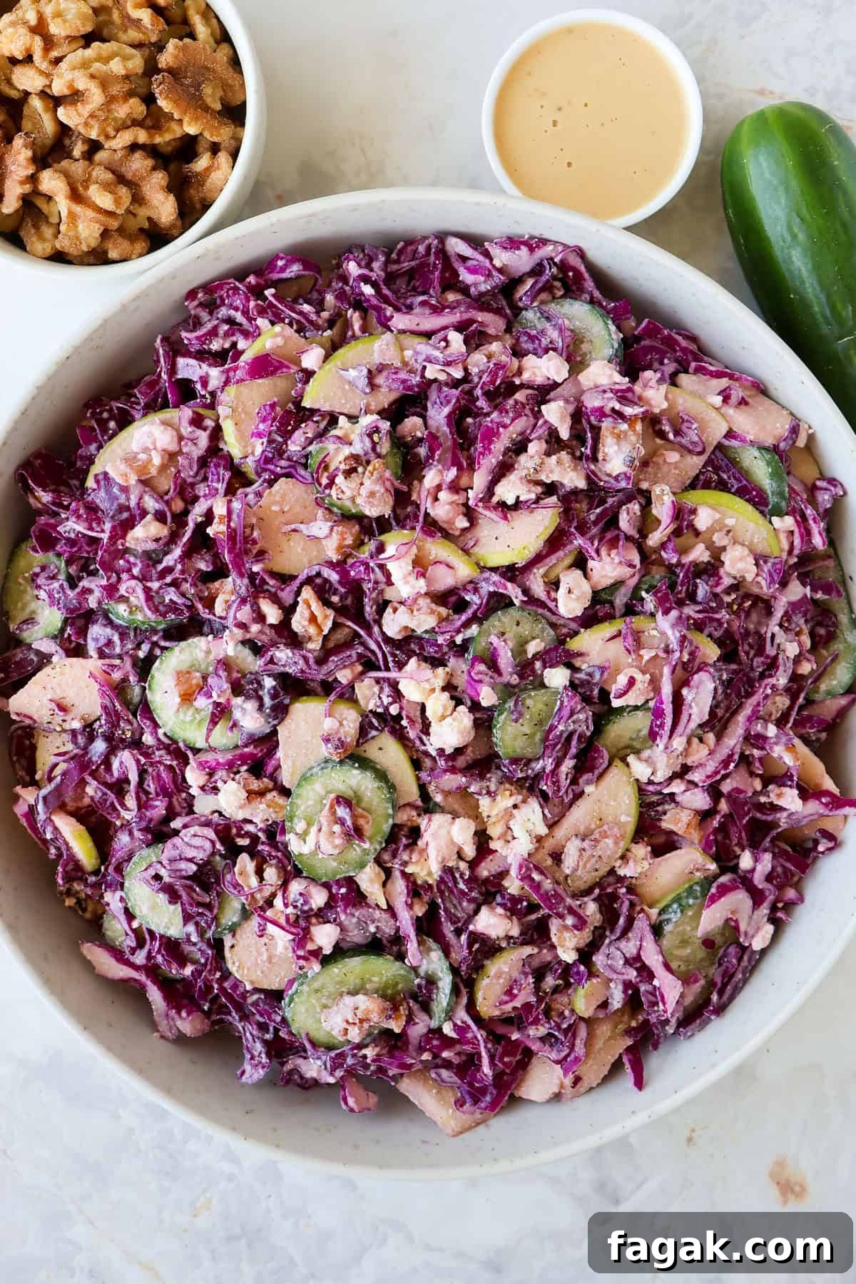 Cabbage salad served in a large bowl.