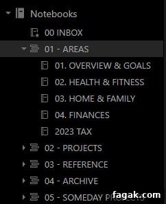 PARA notebook stack in Evernote