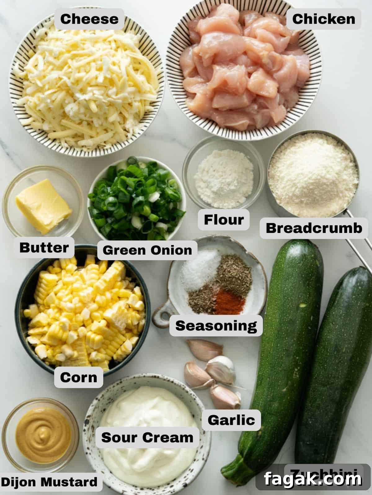 Ingredients you need for making chicken zucchini casserole. 