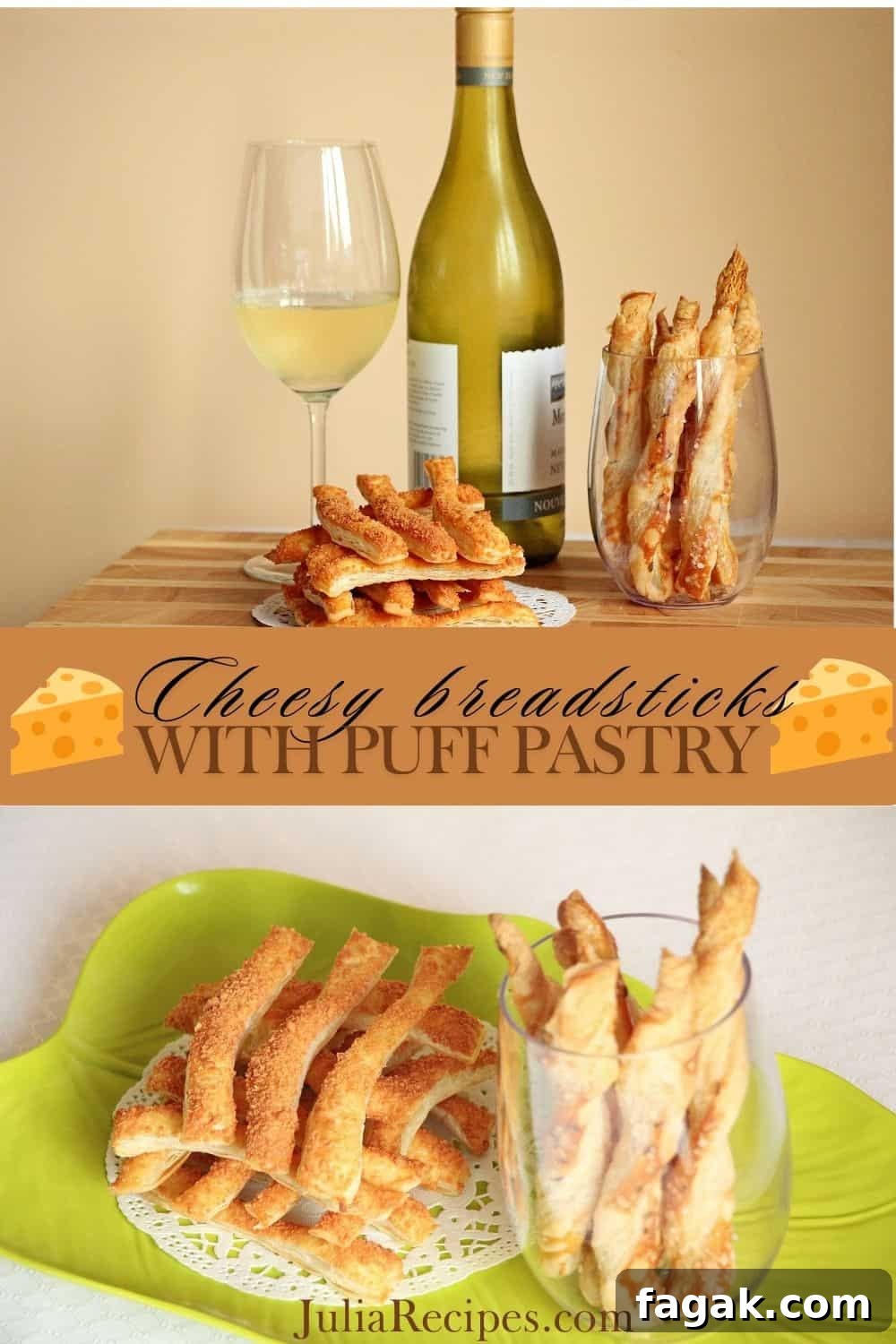 cheesy puff pastry breadsticks pin image