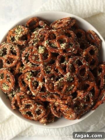 Bowl of homemade garlic parmesan pretzels.