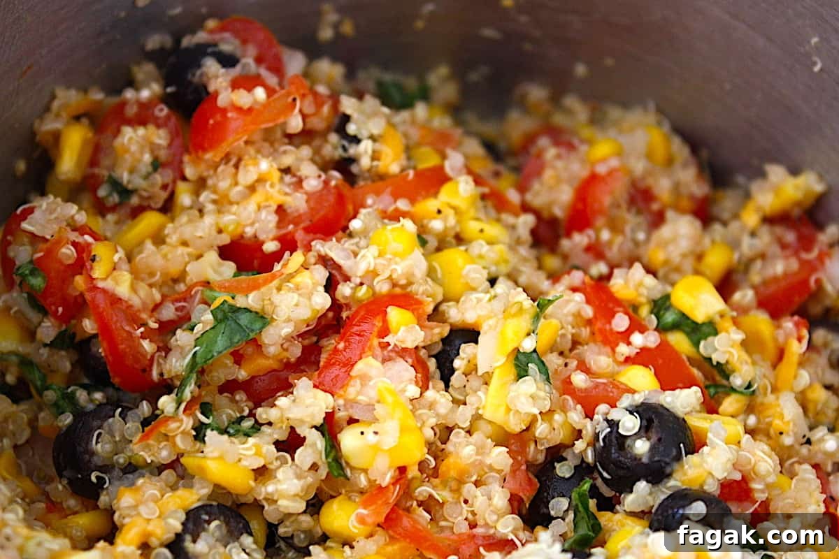 A bowl of filling for crockpot quinoa stuffed bell peppers.