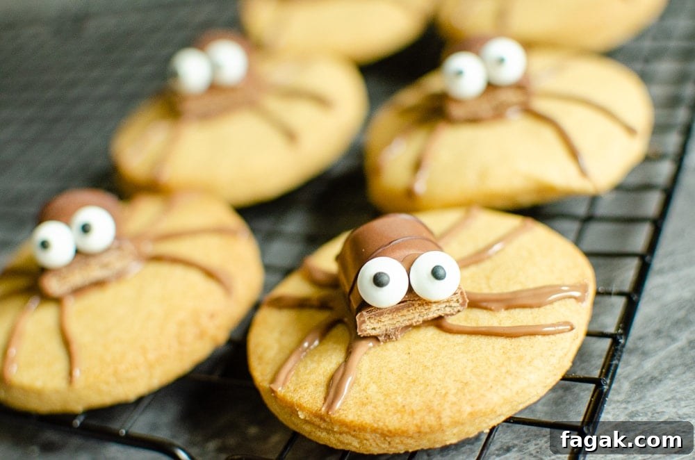 Cute Spider Halloween Biscuits on marble worktop using Kinder Bueno