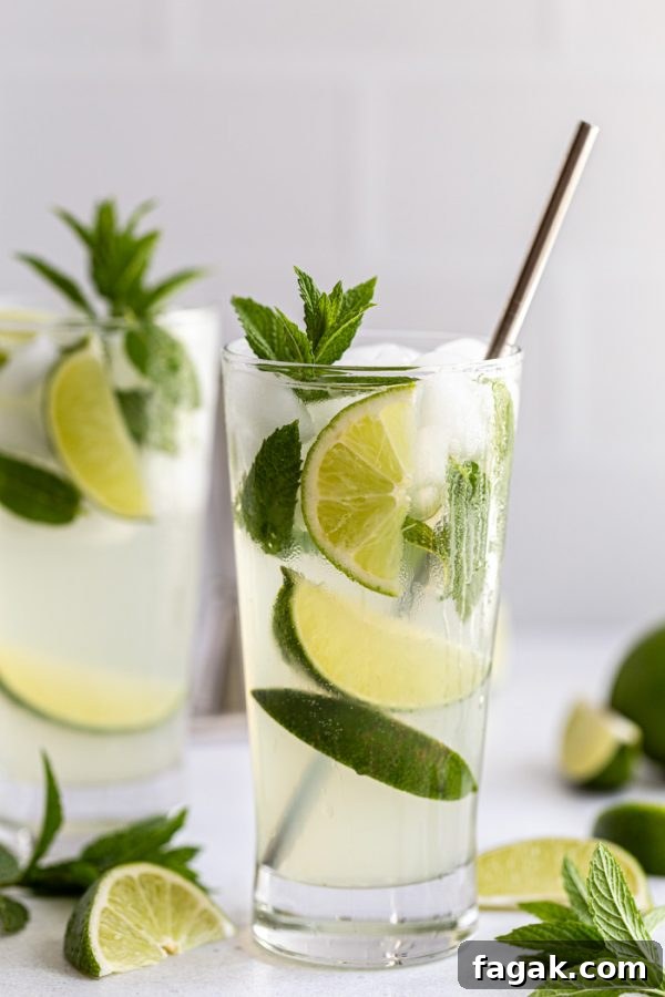 mojito. with lime wedges and mint all around