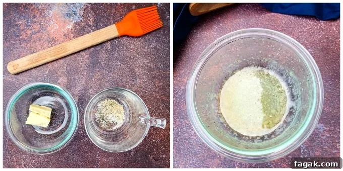 butter and garlic seasoning in glass bowls