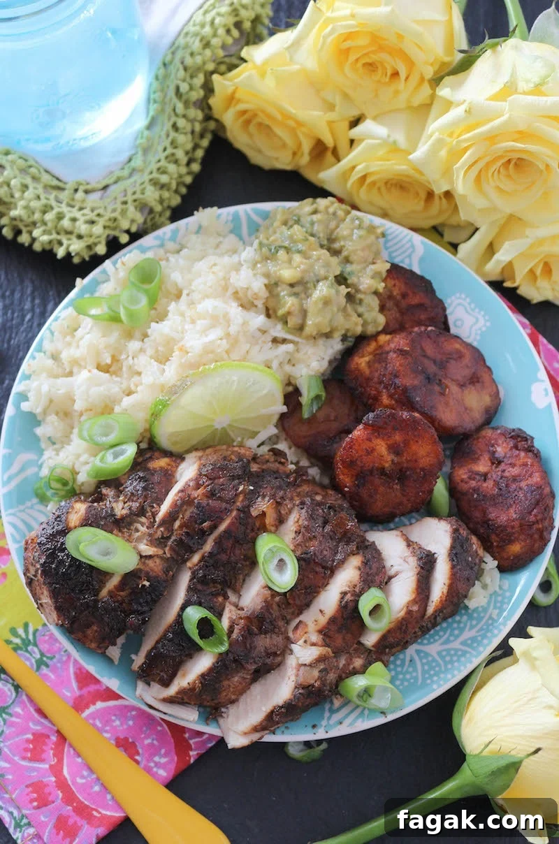 PaleOMG Baked Jerk Chicken with Coconut Rice & Cinnamon Sweet Plantains