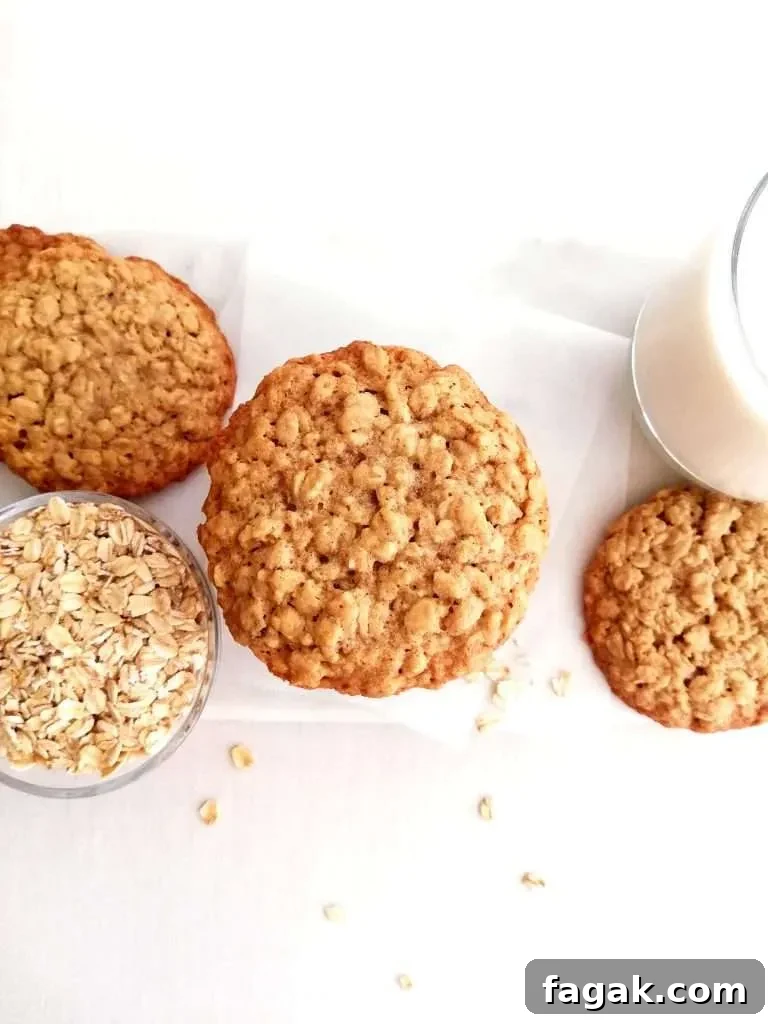 stacked oatmeal cookies on serving platter overhead