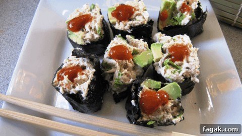 Ketogenic spicy tuna rolls are low carb and gluten free!.