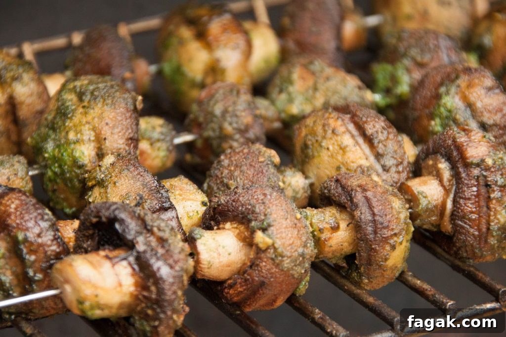 Garlic-Marinated Grilled Mushroom Kebabs for Summer BBQ 2 Barbecued Garlicky Mushroom Kebabs