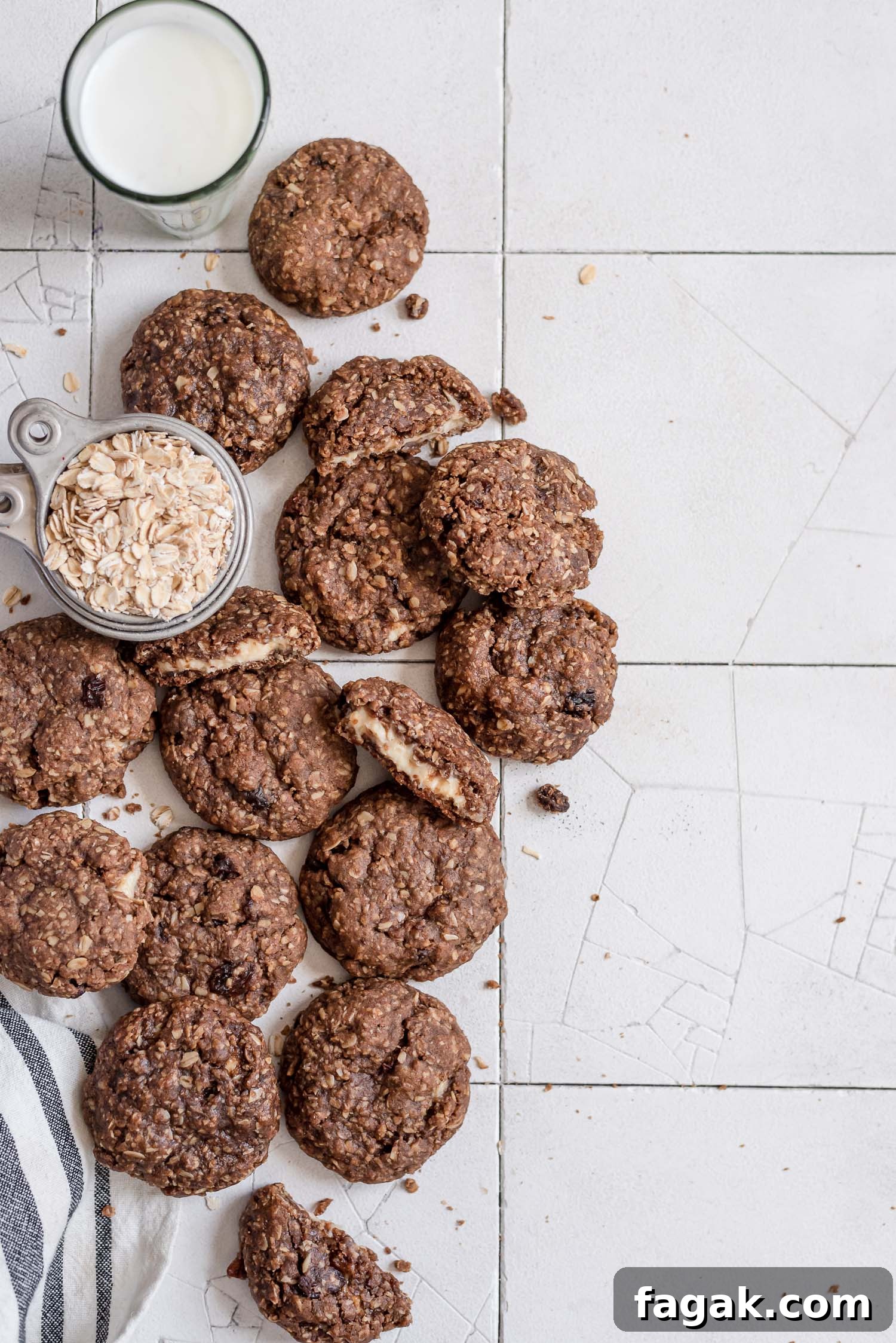 chai oatmeal cookies on table with oats