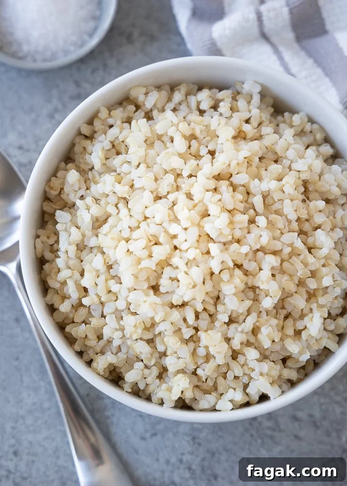 brown rice in white bowl | afoodcentriclife.com