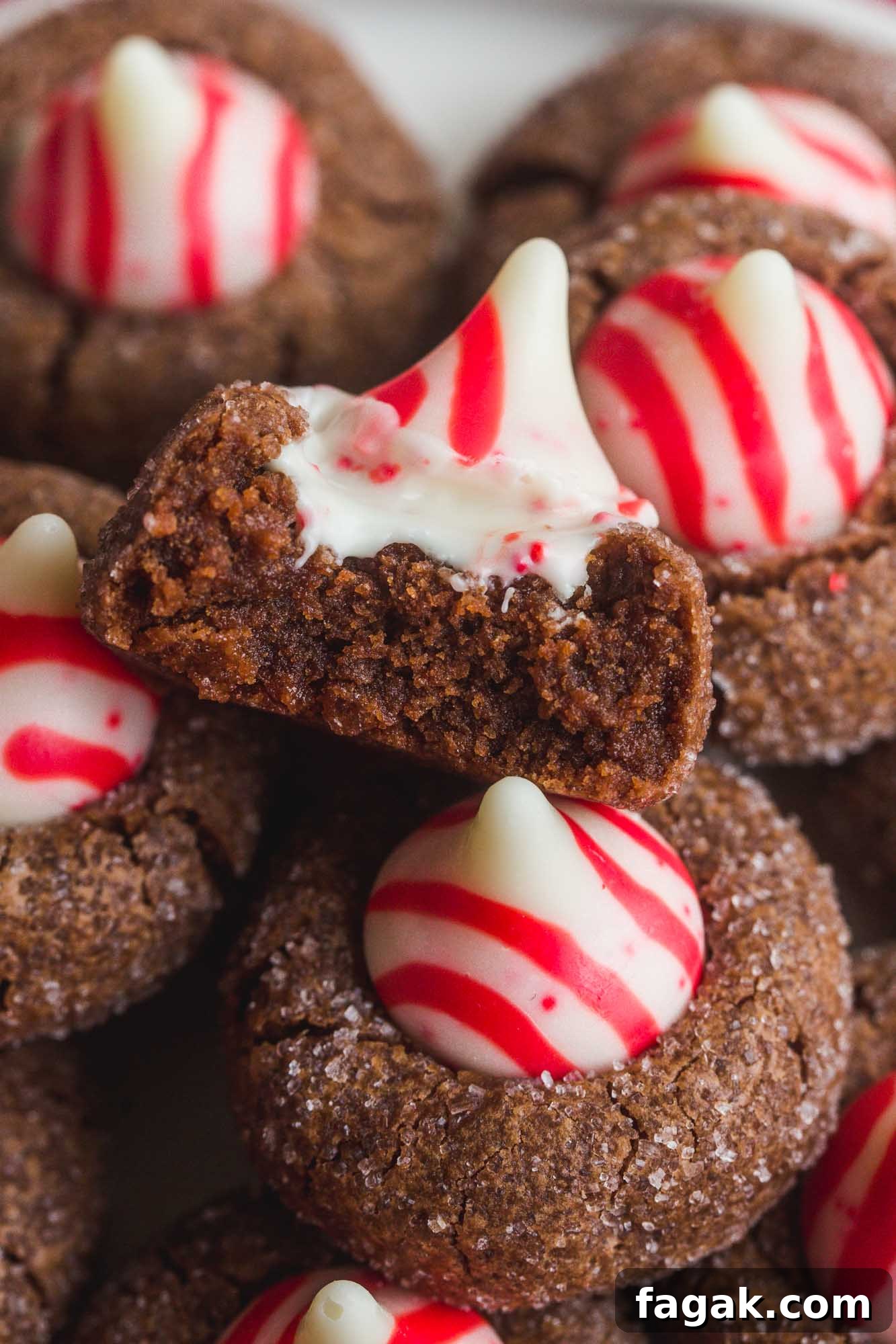 A bit shot of Chocolate Peppermint Kiss Cookies