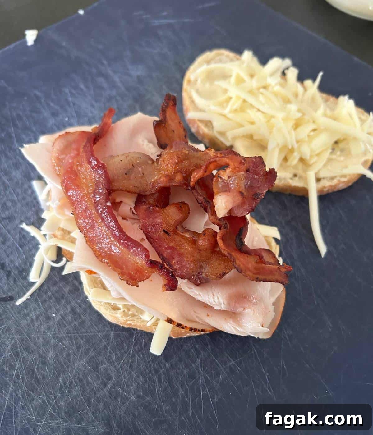 Crispy Bacon Turkey Melt with Cheddar and Garlic Aioli 6 Assembling the sandwich.
