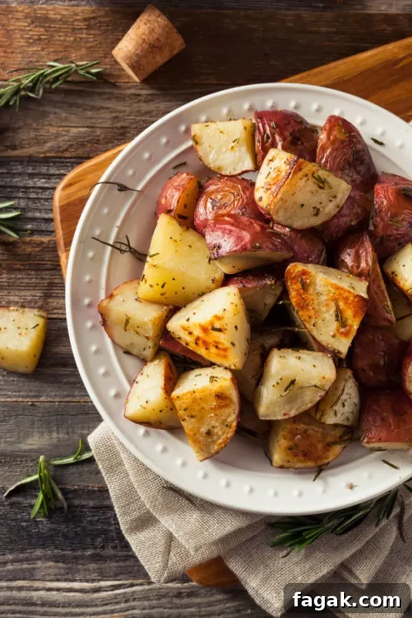 roasted red potatoes ready to serve as a Thanksgiving side dish recipe
