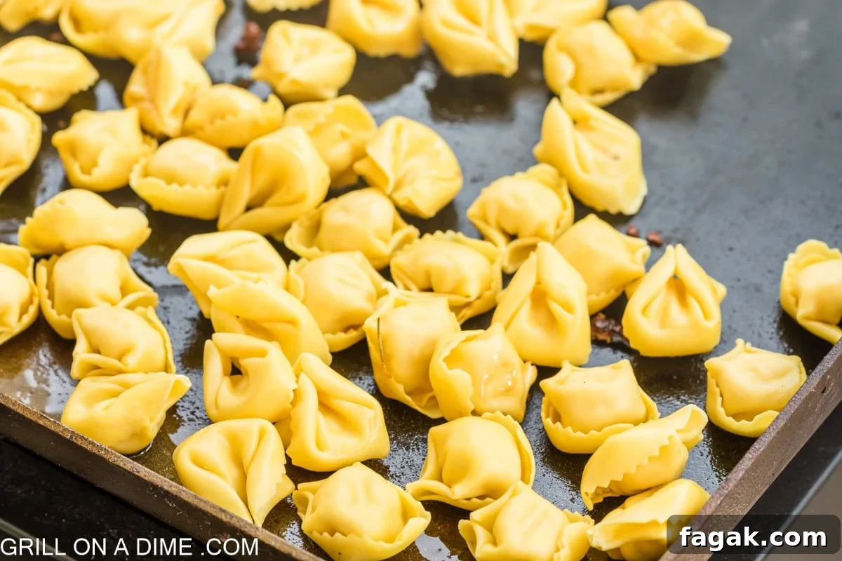 Tortellini pasta on the flat top griddle