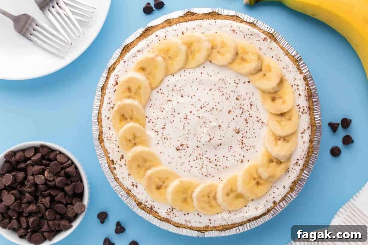 overhead view of banana fudge pie.