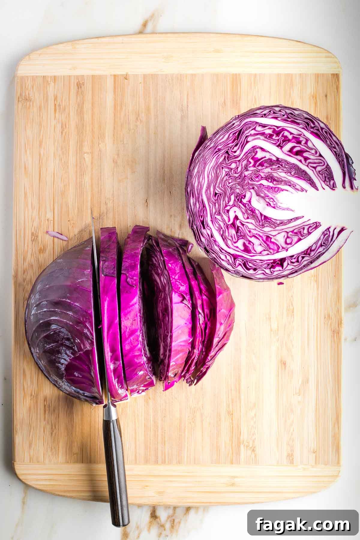 Crispy Oven-Roasted Red Cabbage with Balsamic Glaze 6 Cutting ½" slices into a half head of red cabbage.