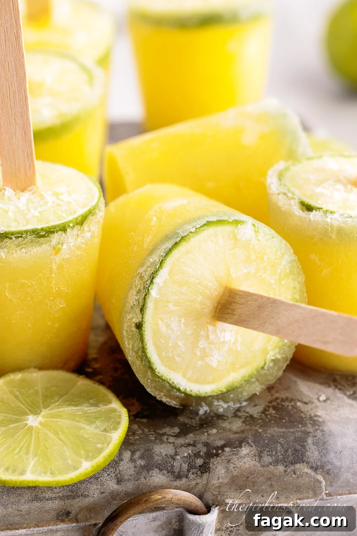 Frozen Margarita Popsicles on metal ice pack.