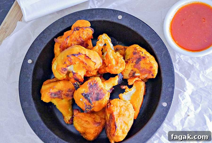cauliflower buffalo tidbits on a plate for game day