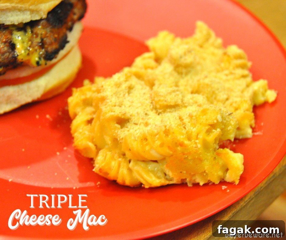 Triple Cheese Macaroni and Cheese Recipe: Creamy 3-Cheese Bake 4 Triple cheese mac is a baked mac and cheese recipe made with three kinds of cheese - cheddar, American, and Parmesan - then topped with breadcrumbs and baked to a bubbly 3-cheese mac and cheese.
