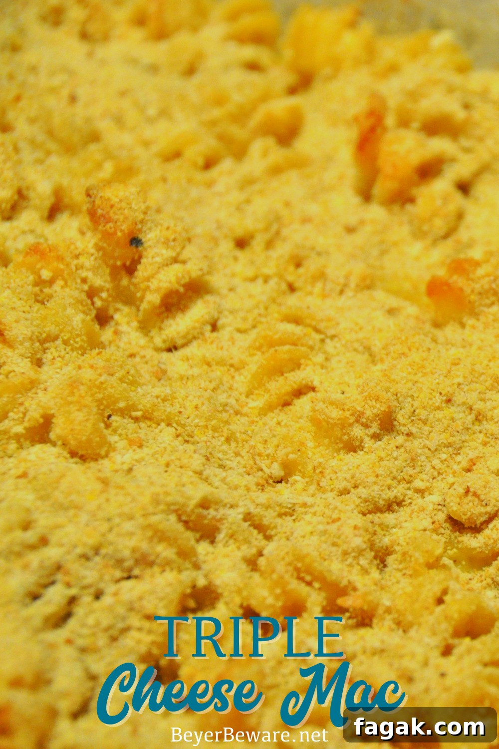 Triple Cheese Macaroni and Cheese Recipe: Creamy 3-Cheese Bake 5 Triple cheese mac is a baked mac and cheese recipe made with three kinds of cheese - cheddar, American, and Parmesan - then topped with breadcrumbs and baked to a bubbly 3-cheese mac and cheese.