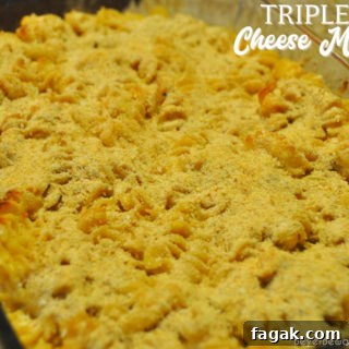 Triple Cheese Macaroni and Cheese Recipe: Creamy 3-Cheese Bake 6 Triple cheese mac is a baked mac and cheese recipe made with three kinds of cheese - cheddar, American, and Parmesan - then topped with breadcrumbs and baked to a bubbly 3-cheese mac and cheese.