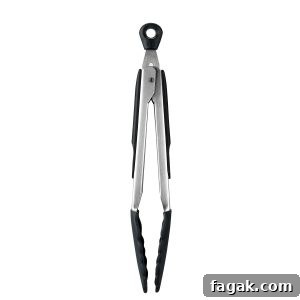 oxo 9 inch tongs with silicone ends.