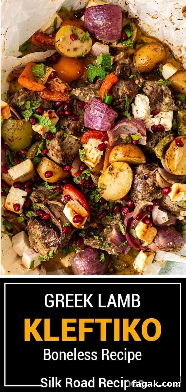 Greek lamb Kleftiko with cheese and roasted vegetables