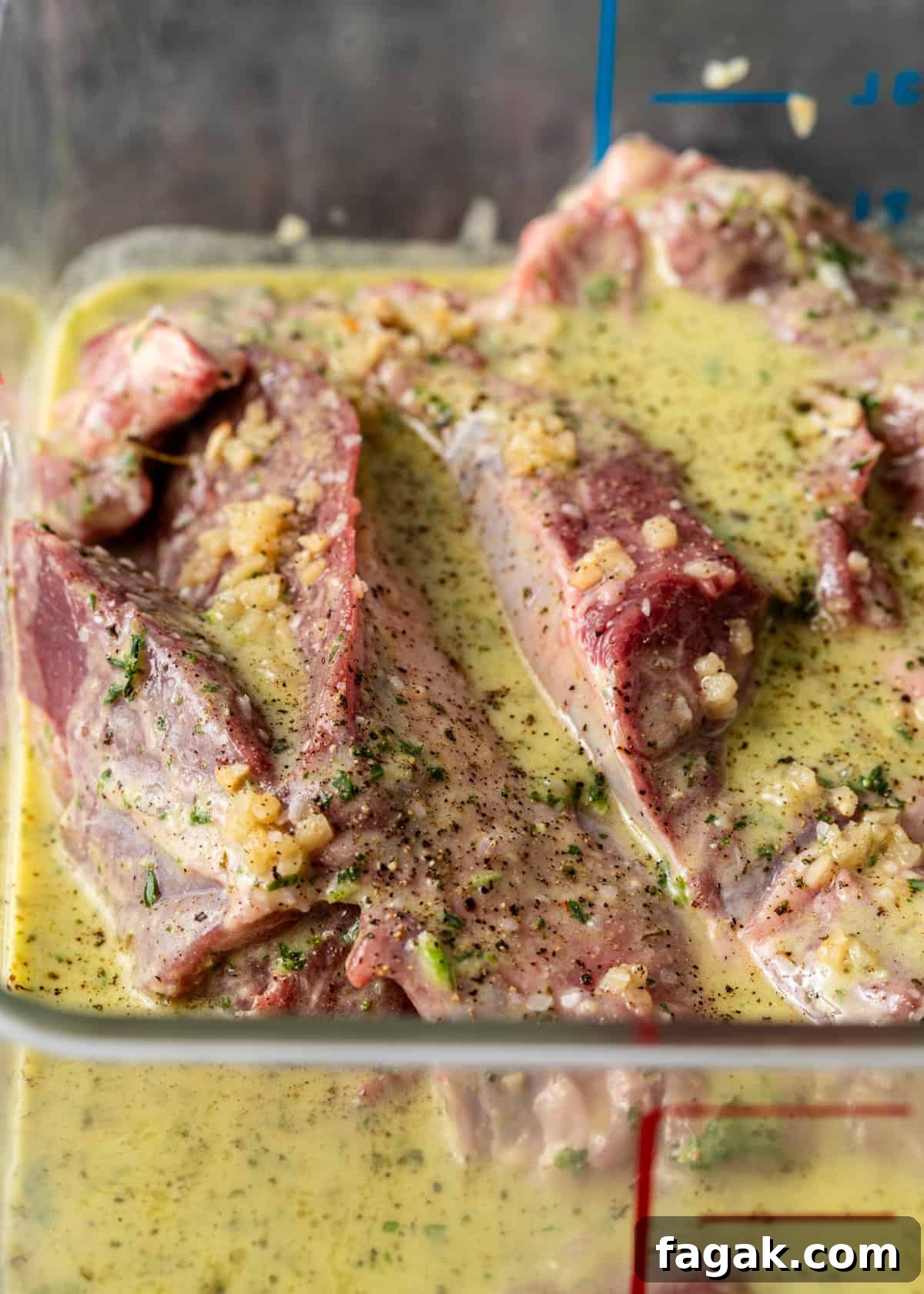 closeup: Greek lamb marinating