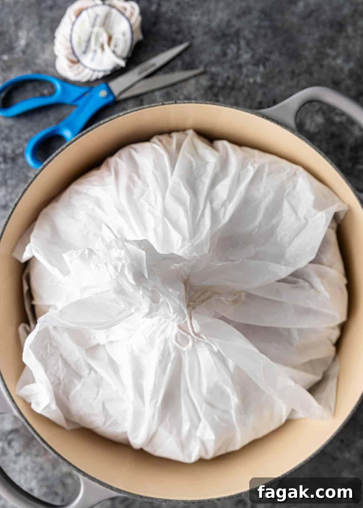 overhead: parment paper nest folded in a pot