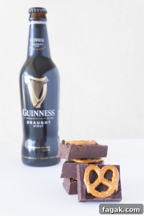 Guinness fudge with pretzels