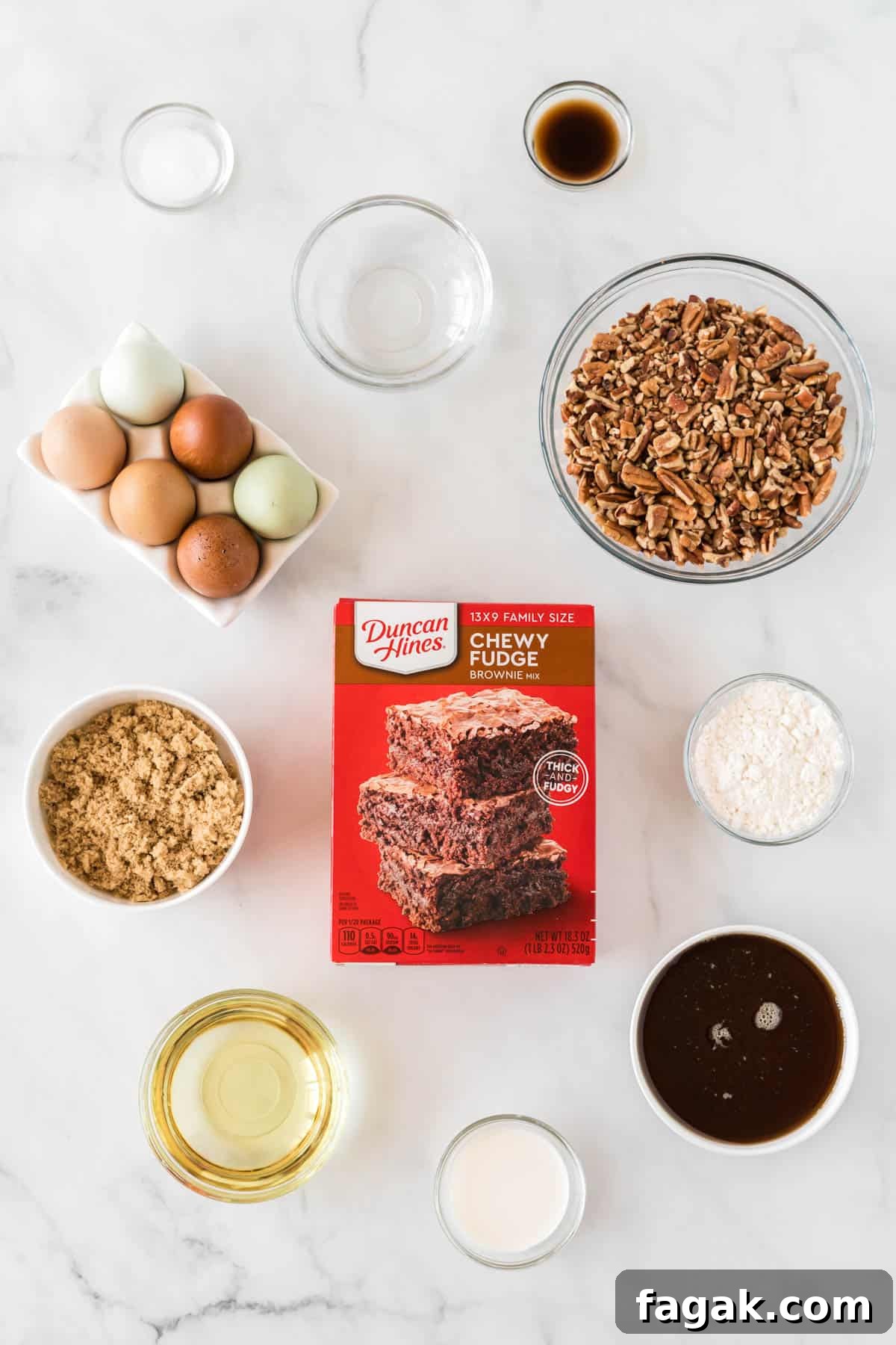 ingredients needed to make pecan pie brownies