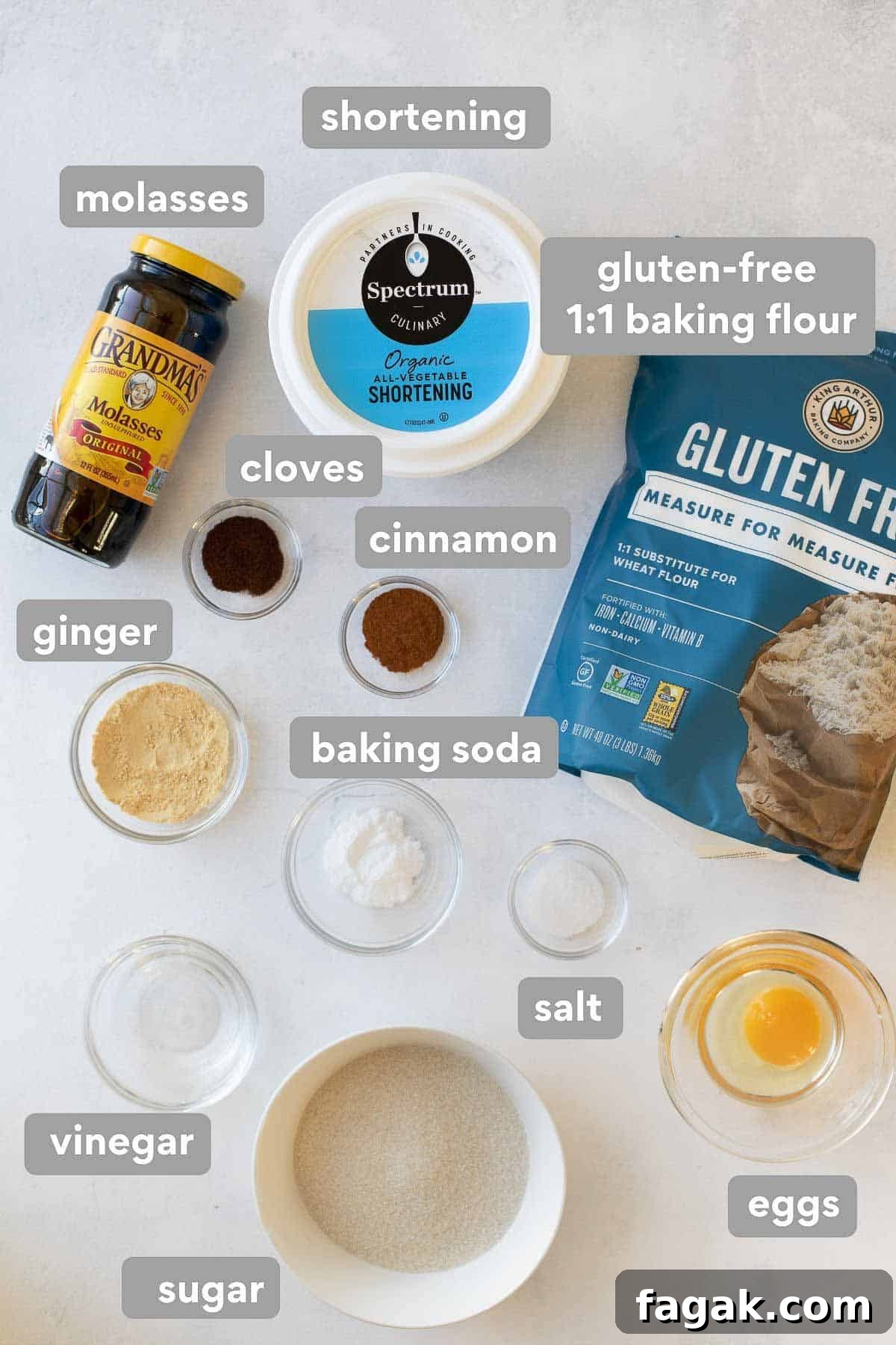 ingredients for gluten-free gingerbread cookies.