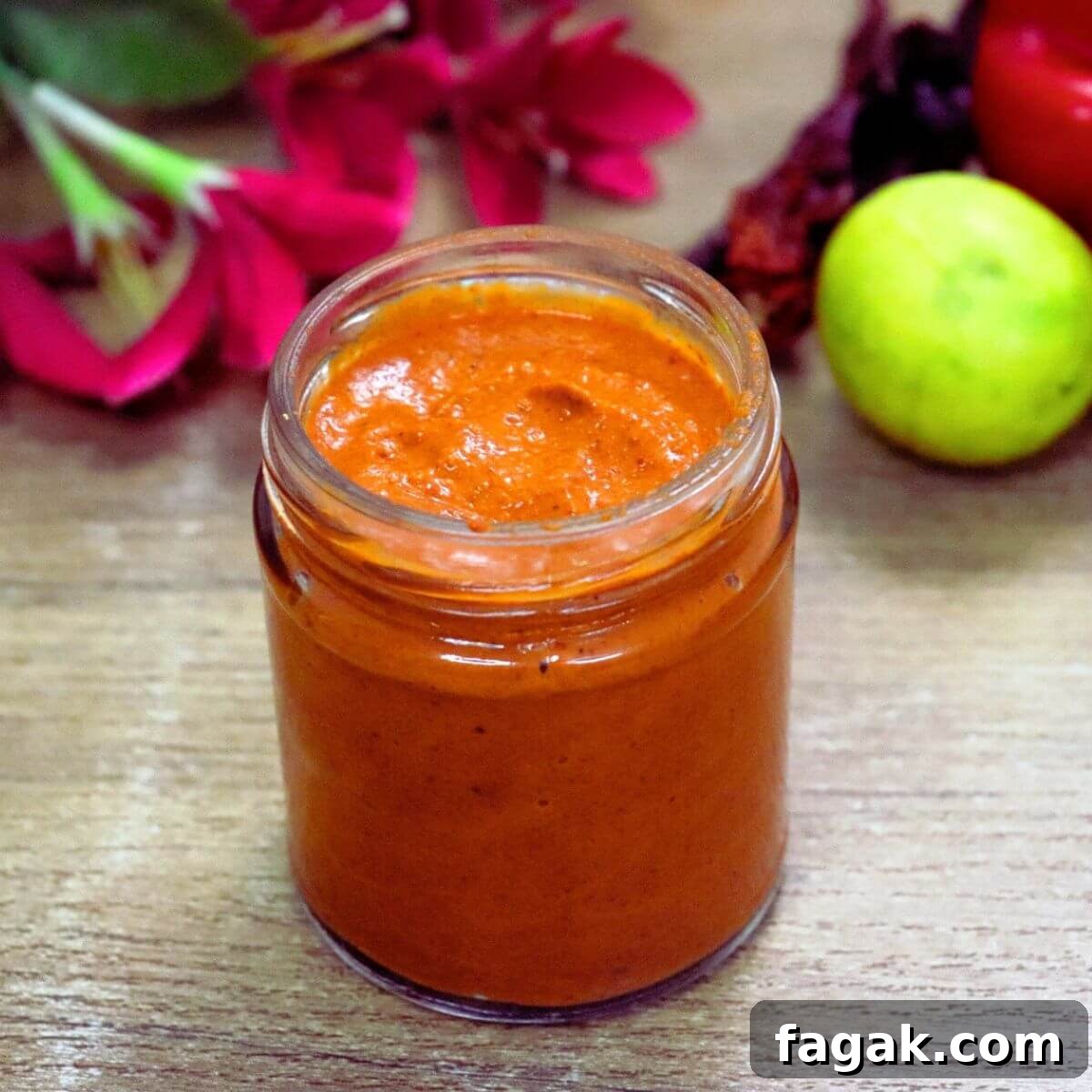 harissa paste stored in a glass jar.